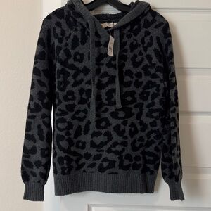 LOFT Charcoal Leopard Print Turtleneck Sweater